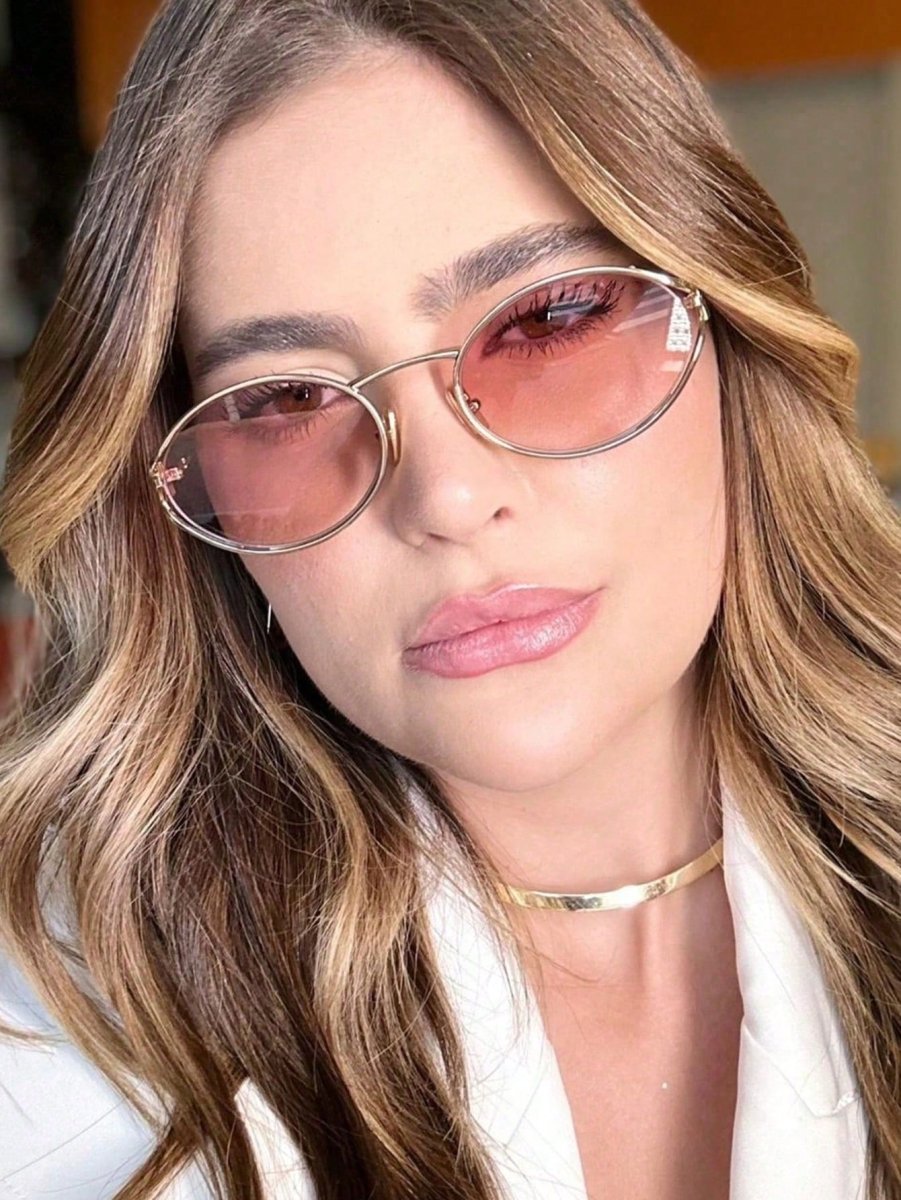 SHEIN 1pc Oval Retro Y2K Fashion Fashion Glasses, Suitable For Travel, Vacation - PINK SHOP EG