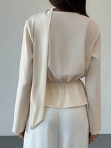 SHEIN Aloruh Women's Solid Color Pleated V - Neck Long Sleeve Fashion Blouse - PINK SHOP EG