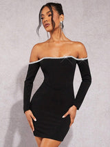 SHEIN BAE Off Shoulder Contrast Trim Bodycon Dress C4A - PINK SHOP EG
