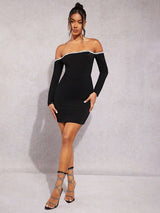 SHEIN BAE Off Shoulder Contrast Trim Bodycon Dress C4A - PINK SHOP EG
