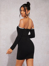 SHEIN BAE Off Shoulder Contrast Trim Bodycon Dress C4A - PINK SHOP EG