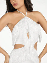 SHEIN BAE White Fringe Short Dress C3C - PINK SHOP EG