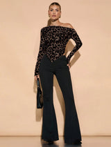 SHEIN BAE Women Leopard Print Off - The - Shoulder Top A2A - PINK SHOP EG