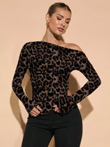 SHEIN BAE Women Leopard Print Off - The - Shoulder Top A2A - PINK SHOP EG