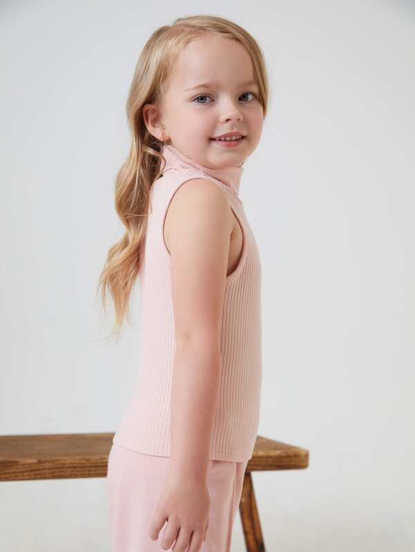 SHEIN BASICS Toddler Girls Rolled Neck Tank Top K2B - PINK SHOP EG