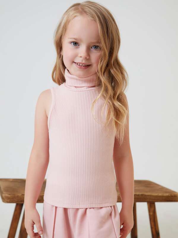 SHEIN BASICS Toddler Girls Rolled Neck Tank Top K2B - PINK SHOP EG