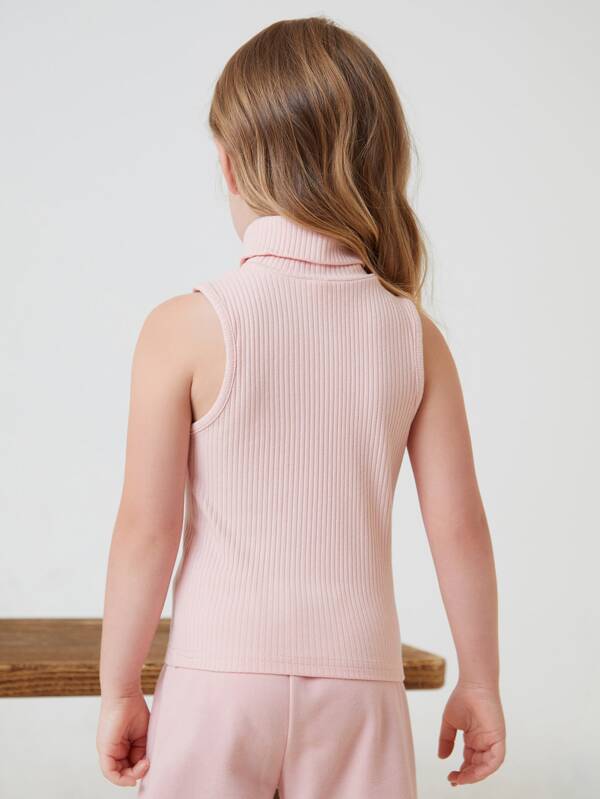 SHEIN BASICS Toddler Girls Rolled Neck Tank Top K2B - PINK SHOP EG