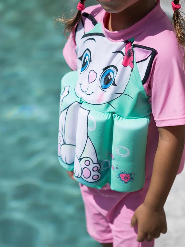 SHEIN Bikinx Toddler Girls Cartoon Cat & Letter Graphic Floating BOX2 - PINK SHOP EG