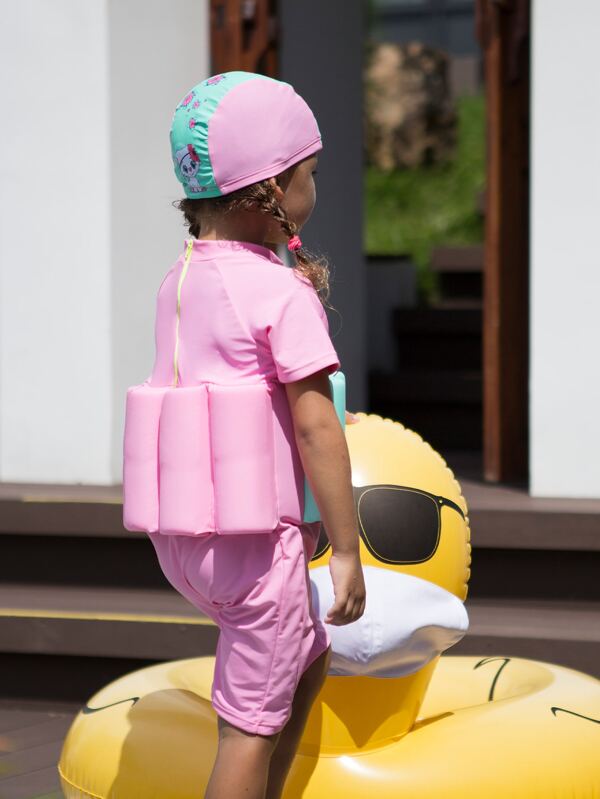 SHEIN Bikinx Toddler Girls Cartoon Cat & Letter Graphic Floating BOX2 - PINK SHOP EG