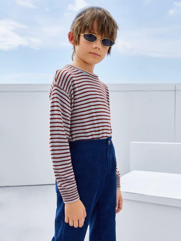 SHEIN Boys Drop Shoulder Striped Sweater F1B - PINK SHOP EG
