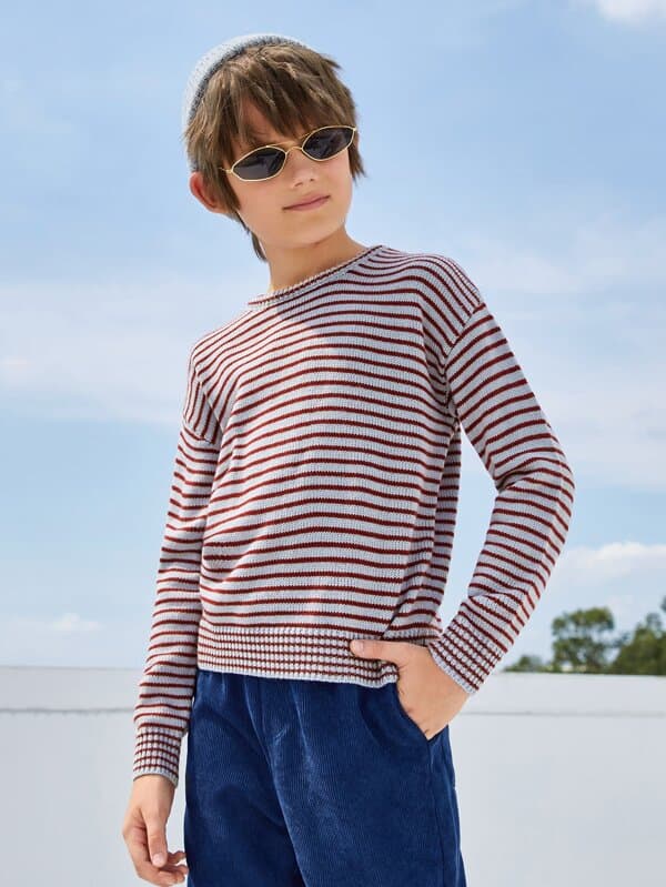SHEIN Boys Drop Shoulder Striped Sweater F1B - PINK SHOP EG