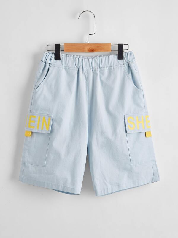 SHEIN Boys Letter Graphic Flap Pocket Patched Shorts K4B - PINK SHOP EG