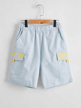 SHEIN Boys Letter Graphic Flap Pocket Patched Shorts K4B - PINK SHOP EG
