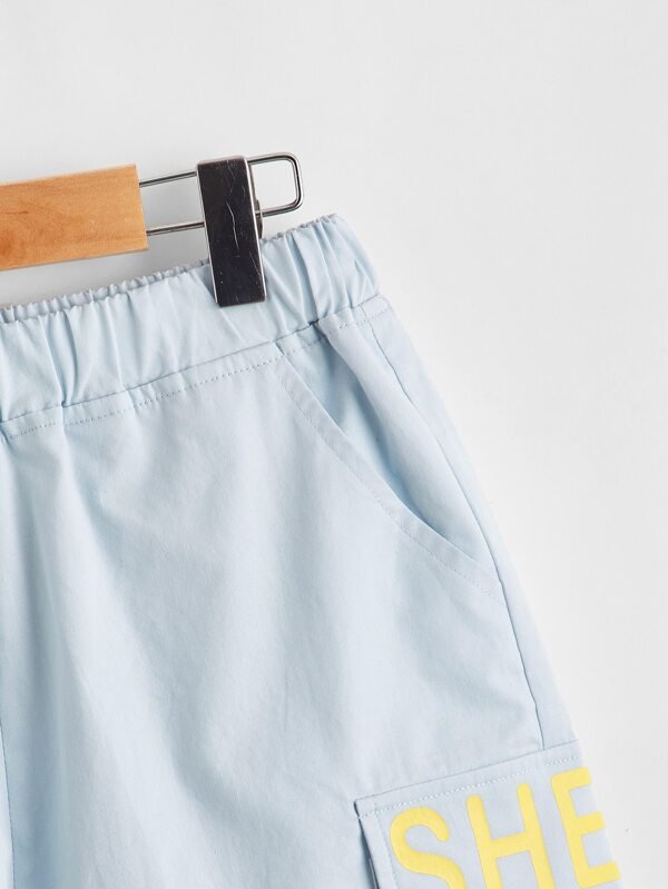 SHEIN Boys Letter Graphic Flap Pocket Patched Shorts K4B - PINK SHOP EG