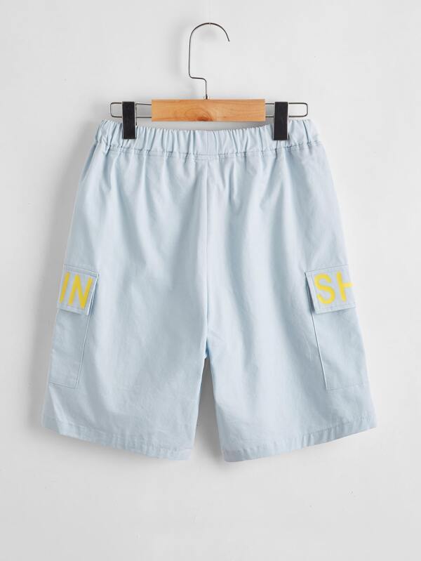 SHEIN Boys Letter Graphic Flap Pocket Patched Shorts K4B - PINK SHOP EG