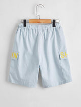 SHEIN Boys Letter Graphic Flap Pocket Patched Shorts K4B - PINK SHOP EG