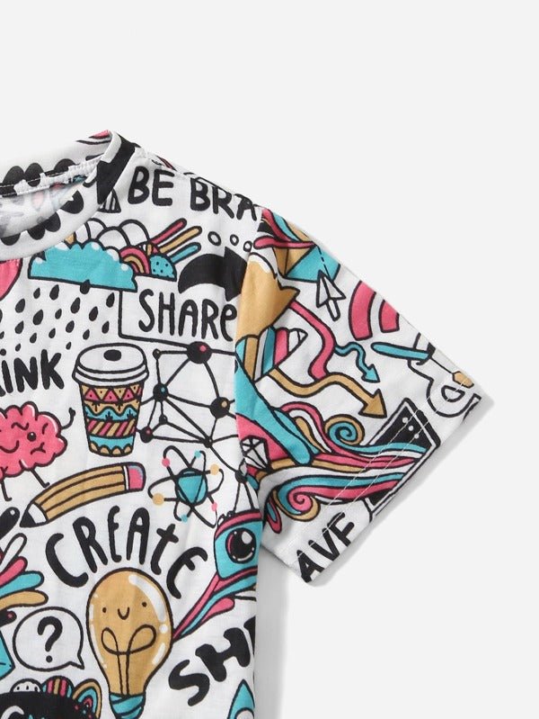 SHEIN Boys Letter & Graphic Print Tee and Shorts Set K4A - PINK SHOP EG