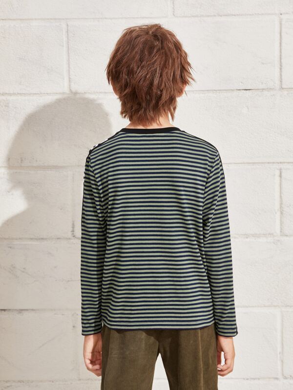 SHEIN Boys Letter Graphic Tape Striped Tee K5C - PINK SHOP EG