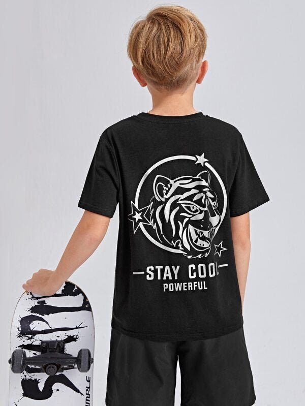 SHEIN Boys Letter & Tiger Print Tee K3A - PINK SHOP EG