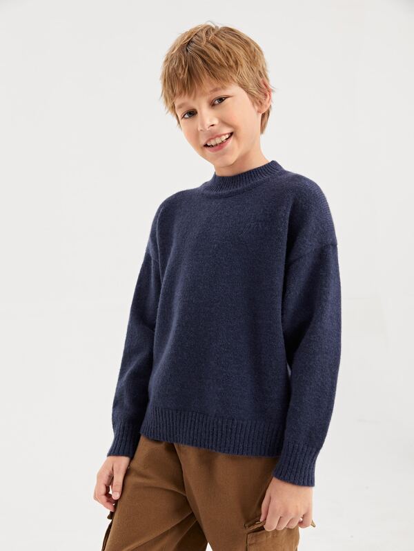 SHEIN Boys Mock Neck Drop Shoulder Solid Sweater K1A - PINK SHOP EG