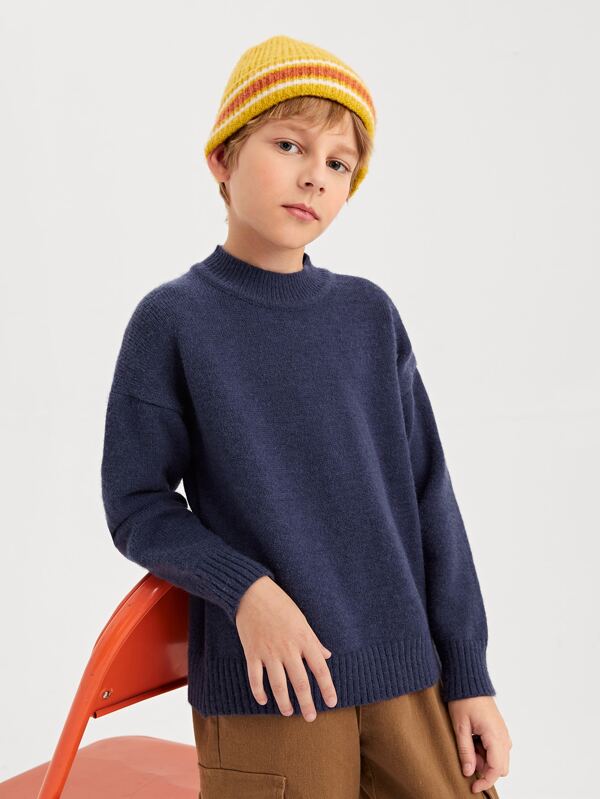 SHEIN Boys Mock Neck Drop Shoulder Solid Sweater K1A - PINK SHOP EG
