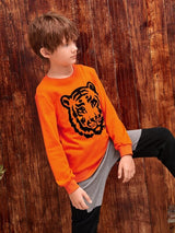 SHEIN Boys Neon Orange Tiger Print Pullover K6B - PINK SHOP EG
