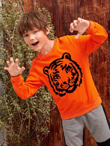 SHEIN Boys Neon Orange Tiger Print Pullover K6B - PINK SHOP EG