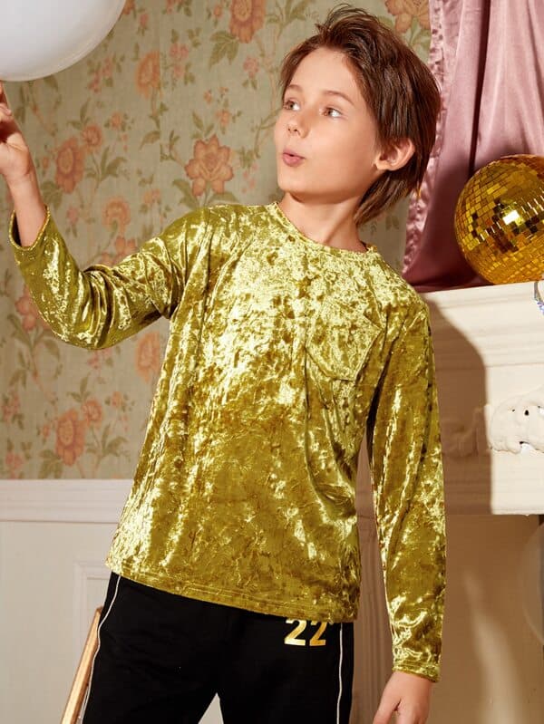 SHEIN Boys Pocket Front Velvet Tee F1B - PINK SHOP EG