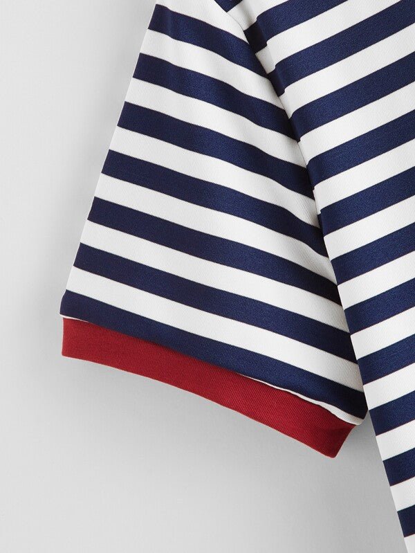 SHEIN Boys Pocket Patched Striped Ringer Tee K5B - PINK SHOP EG