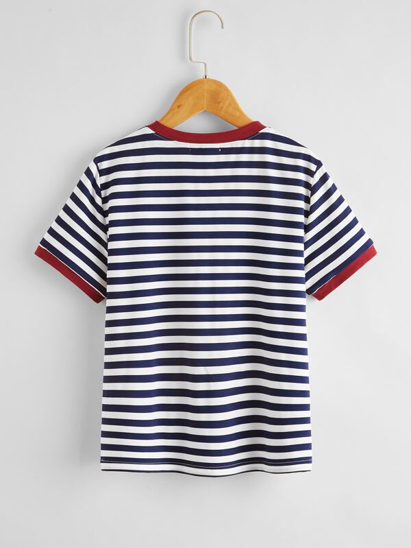 SHEIN Boys Pocket Patched Striped Ringer Tee K5B - PINK SHOP EG