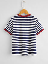 SHEIN Boys Pocket Patched Striped Ringer Tee K5B - PINK SHOP EG