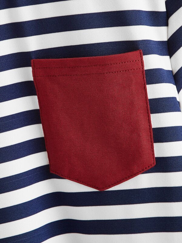 SHEIN Boys Pocket Patched Striped Ringer Tee K5B - PINK SHOP EG