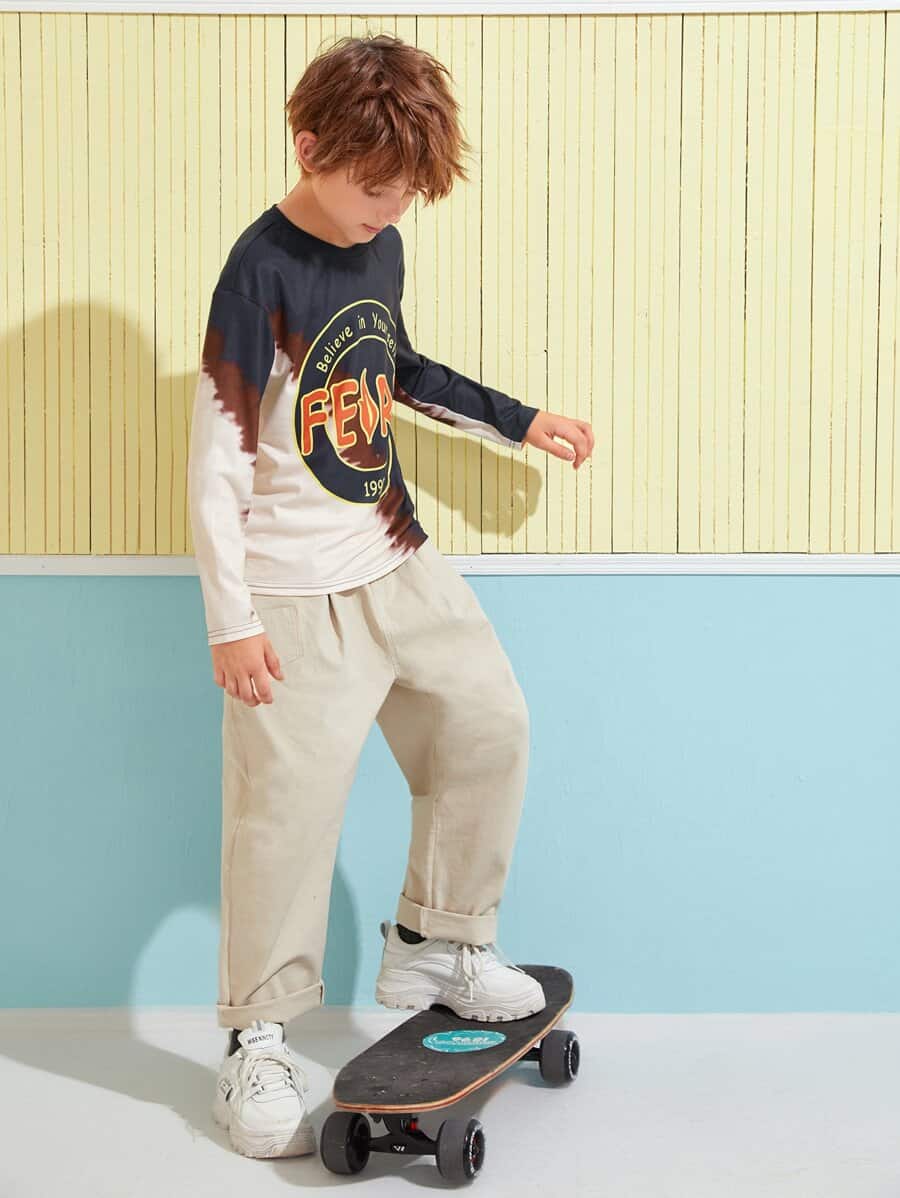 SHEIN Boys Slogan Graphic Colorblock Tee K5A - PINK SHOP EG