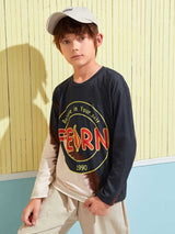 SHEIN Boys Slogan Graphic Colorblock Tee K5A - PINK SHOP EG