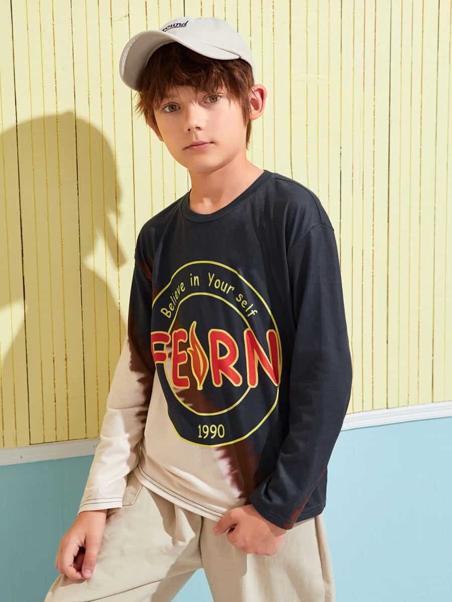 SHEIN Boys Slogan Graphic Colorblock Tee K5A - PINK SHOP EG