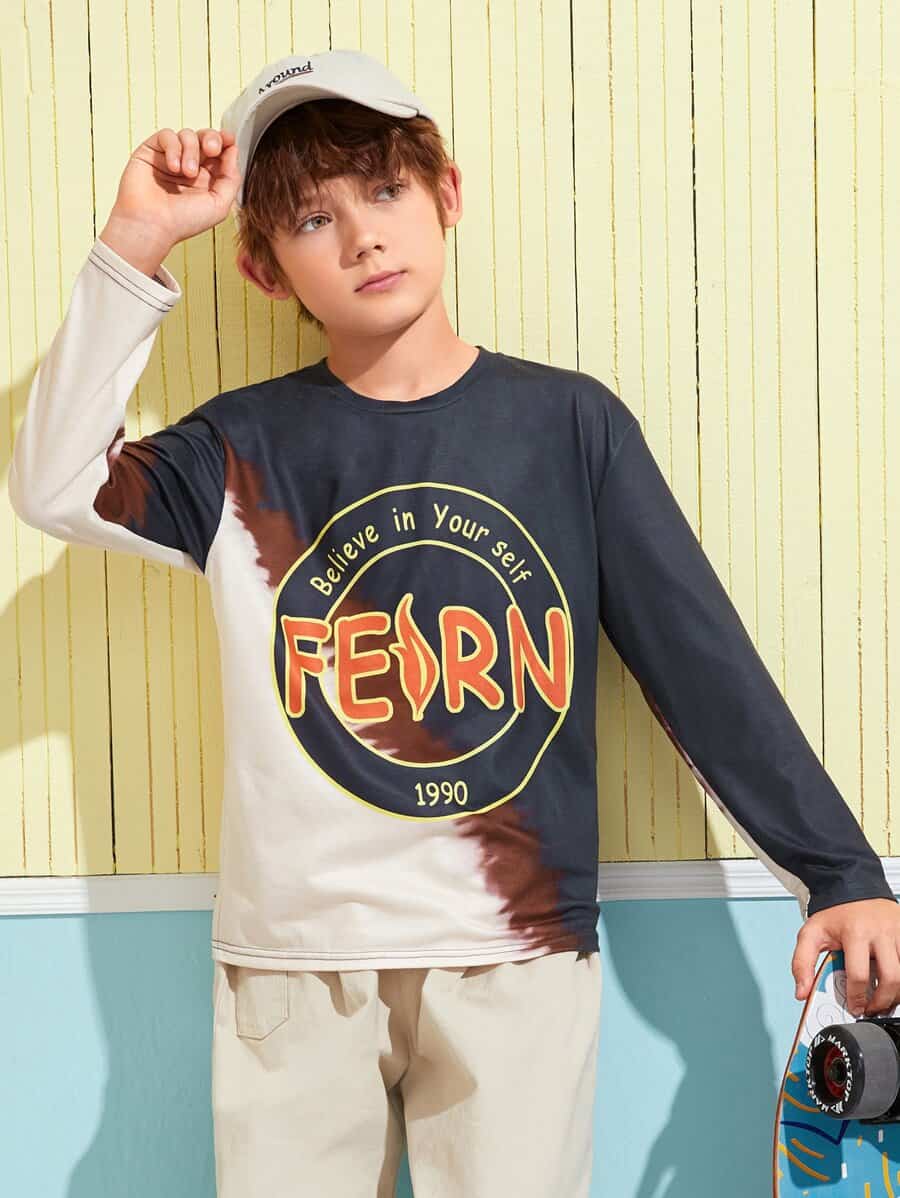 SHEIN Boys Slogan Graphic Colorblock Tee K5A - PINK SHOP EG