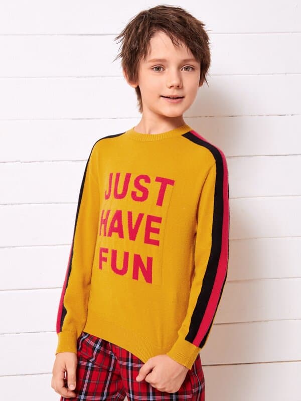 SHEIN Boys Slogan Graphic Drop Shoulder Sweater K6B - PINK SHOP EG