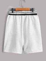 SHEIN Boys Slogan Graphic Striped Tape Shorts K1C - PINK SHOP EG