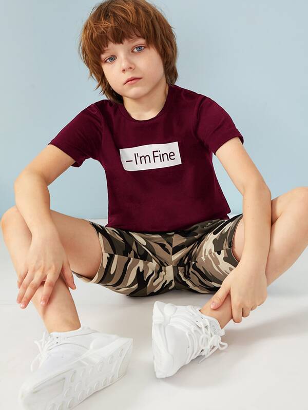 SHEIN Boys Slogan Graphic Top K4A - PINK SHOP EG