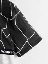 SHEIN Boys Slogan Tape Detail Geo Print Colorblock Polo Shirt K1C - PINK SHOP EG