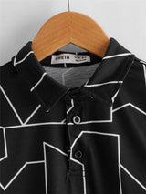 SHEIN Boys Slogan Tape Detail Geo Print Colorblock Polo Shirt K1C - PINK SHOP EG