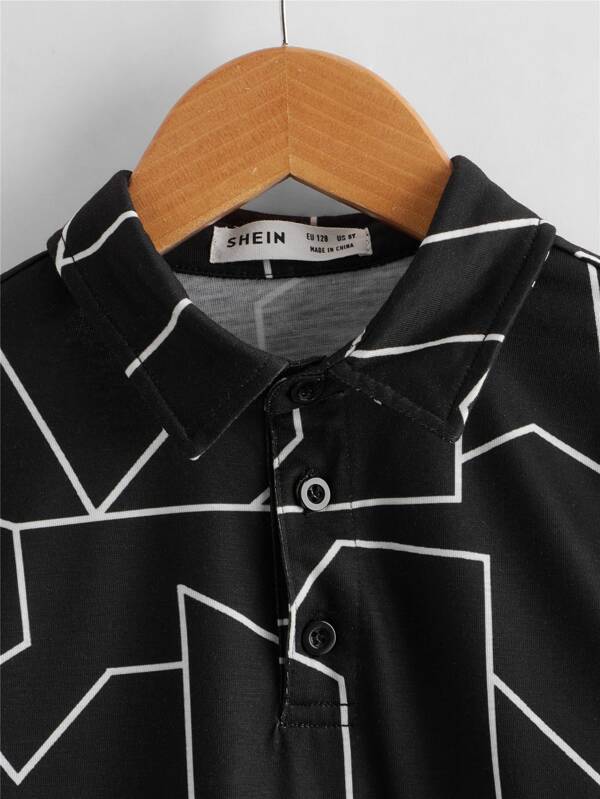 SHEIN Boys Slogan Tape Detail Geo Print Colorblock Polo Shirt K1C - PINK SHOP EG