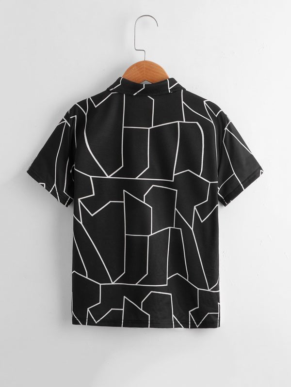 SHEIN Boys Slogan Tape Detail Geo Print Colorblock Polo Shirt K1C - PINK SHOP EG