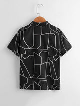 SHEIN Boys Slogan Tape Detail Geo Print Colorblock Polo Shirt K1C - PINK SHOP EG