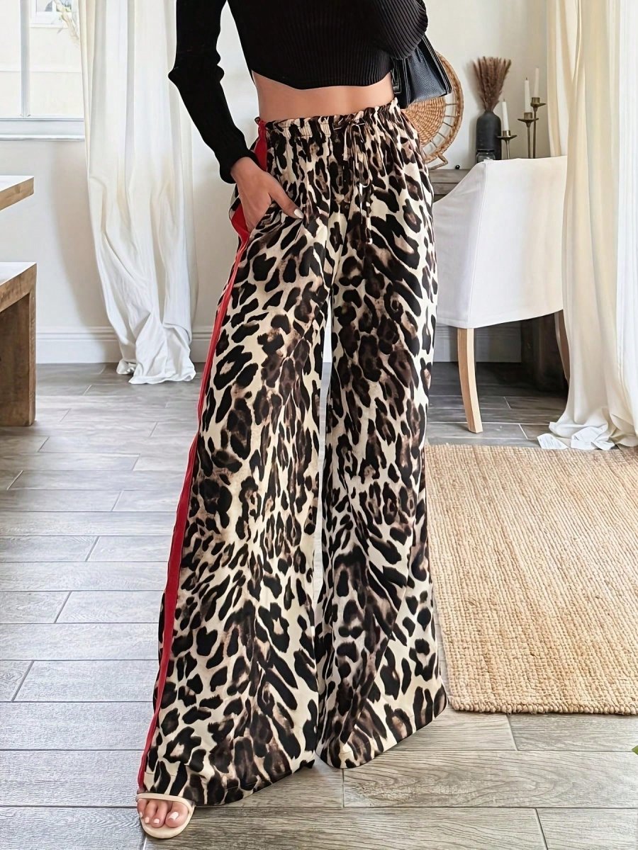 SHEIN Brown Leopard Baggy Wide Leg Women Pants - PINK SHOP EG