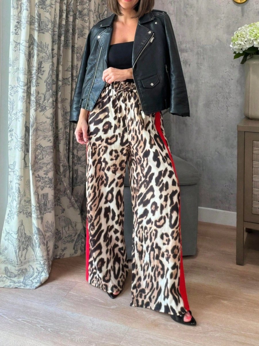 SHEIN Brown Leopard Baggy Wide Leg Women Pants - PINK SHOP EG