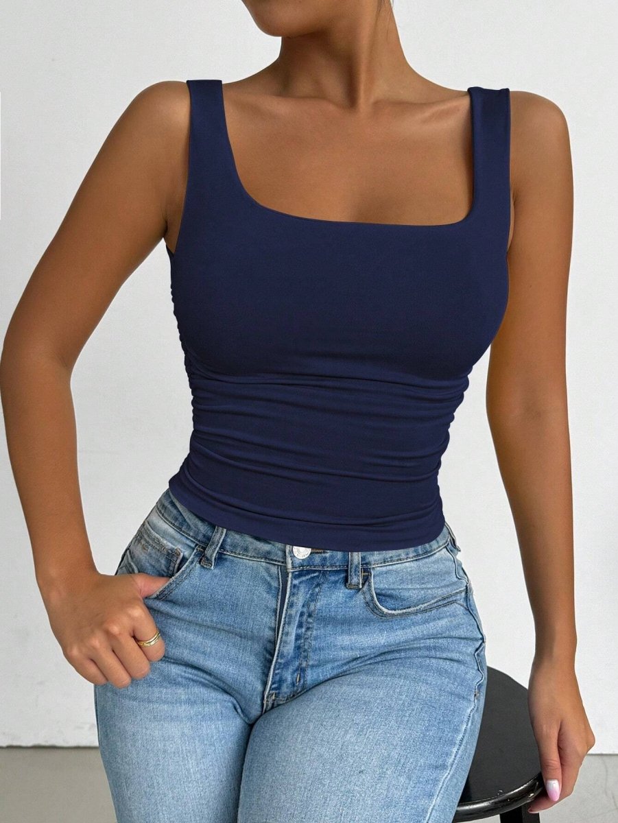 SHEIN Chiquease Women's Solid Color Scoop Neck Camisole Tank Top - PINK SHOP EG