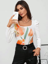 SHEIN Clasi Women's Floral Print Boxy Neck Long Sleeve A3C - PINK SHOP EG