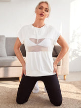 SHEIN Contrast Mesh Drawstring Sports Tee A3A - PINK SHOP EG