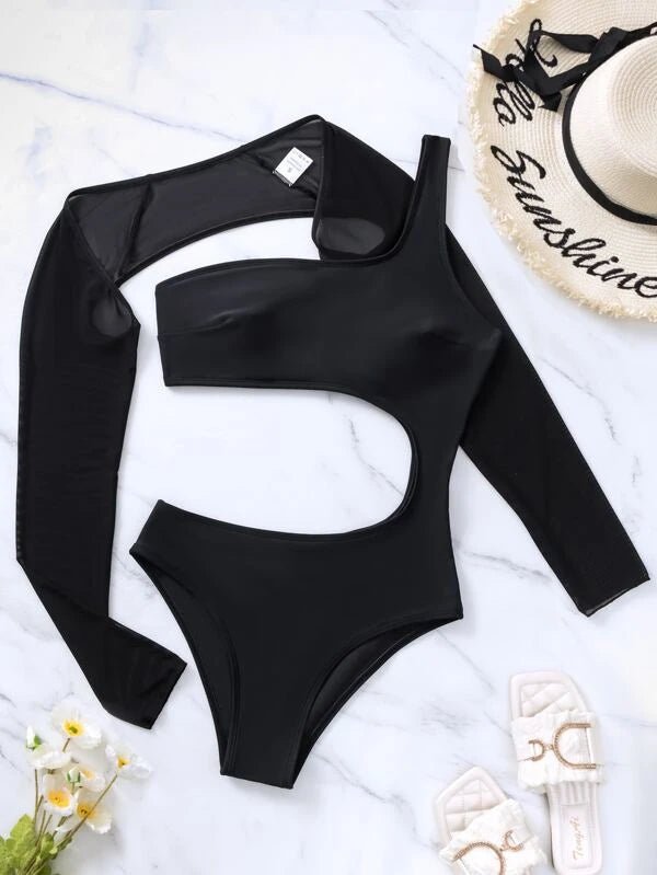 SHEIN Cut Out One Shoulder One Piece Swimsuit E3 - PINK SHOP EG